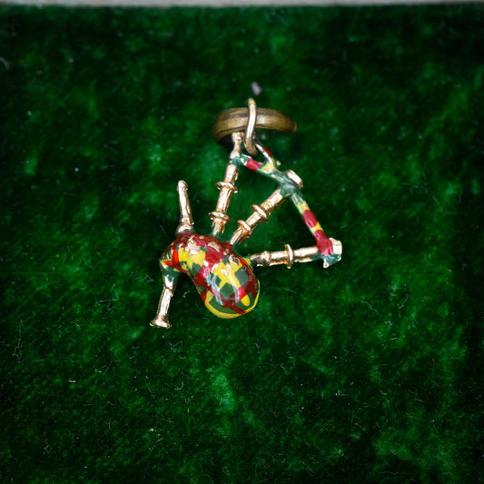 Vintage Tartan Enamel Bagpipes 9ct Gold Charm