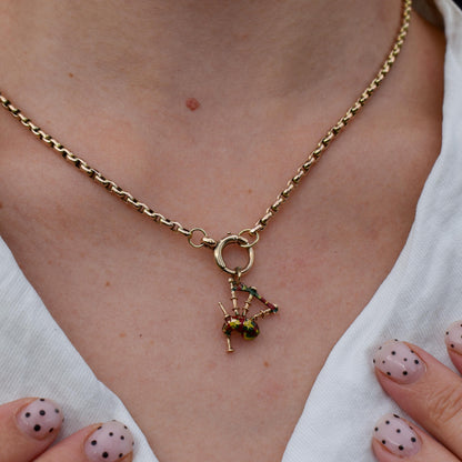 Vintage Tartan Enamel Bagpipes 9ct Gold Charm