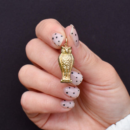 Vintage 9ct Gold Wise Owl Charm Pendant