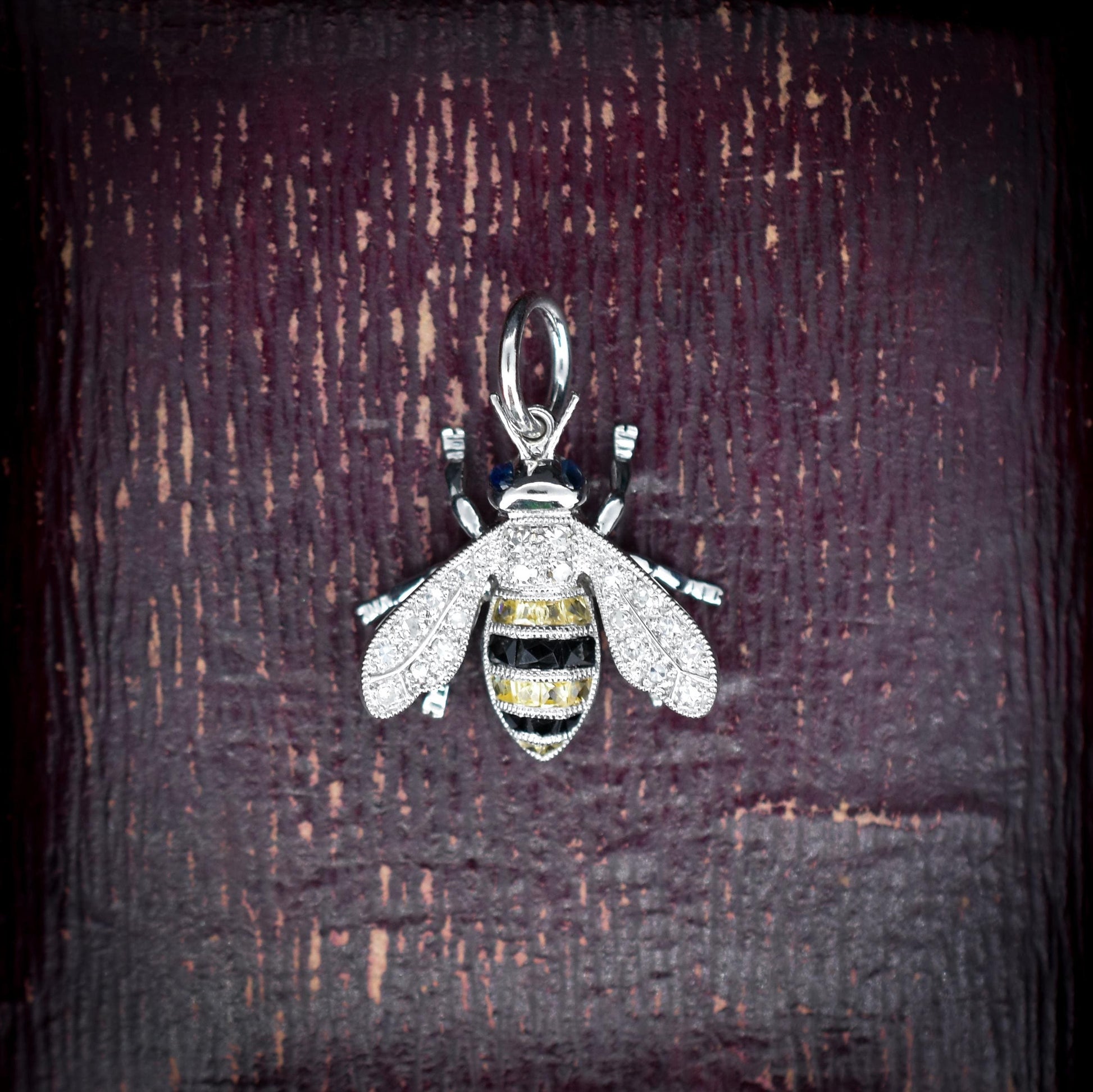 Yellow Sapphire Onyx and Diamond Platinum Insect Bee Pendant