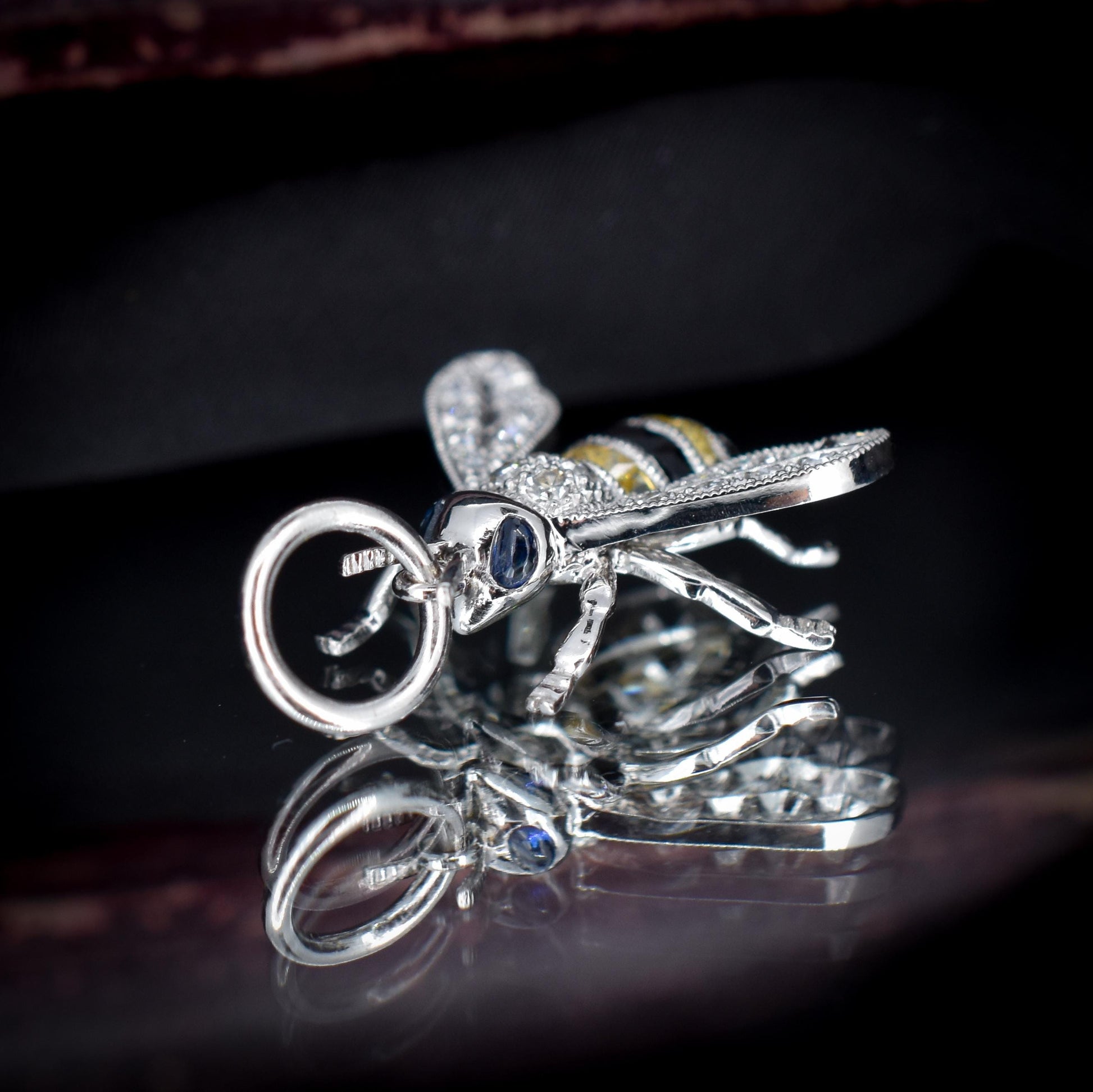 Yellow Sapphire Onyx and Diamond Platinum Insect Bee Pendant