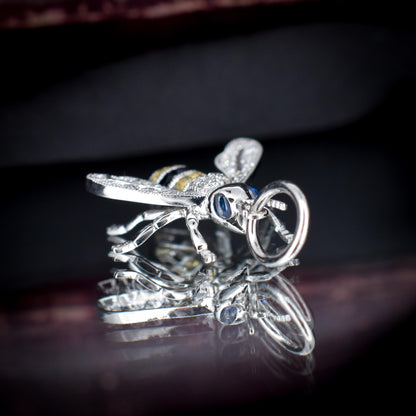 Yellow Sapphire Onyx and Diamond Platinum Insect Bee Pendant