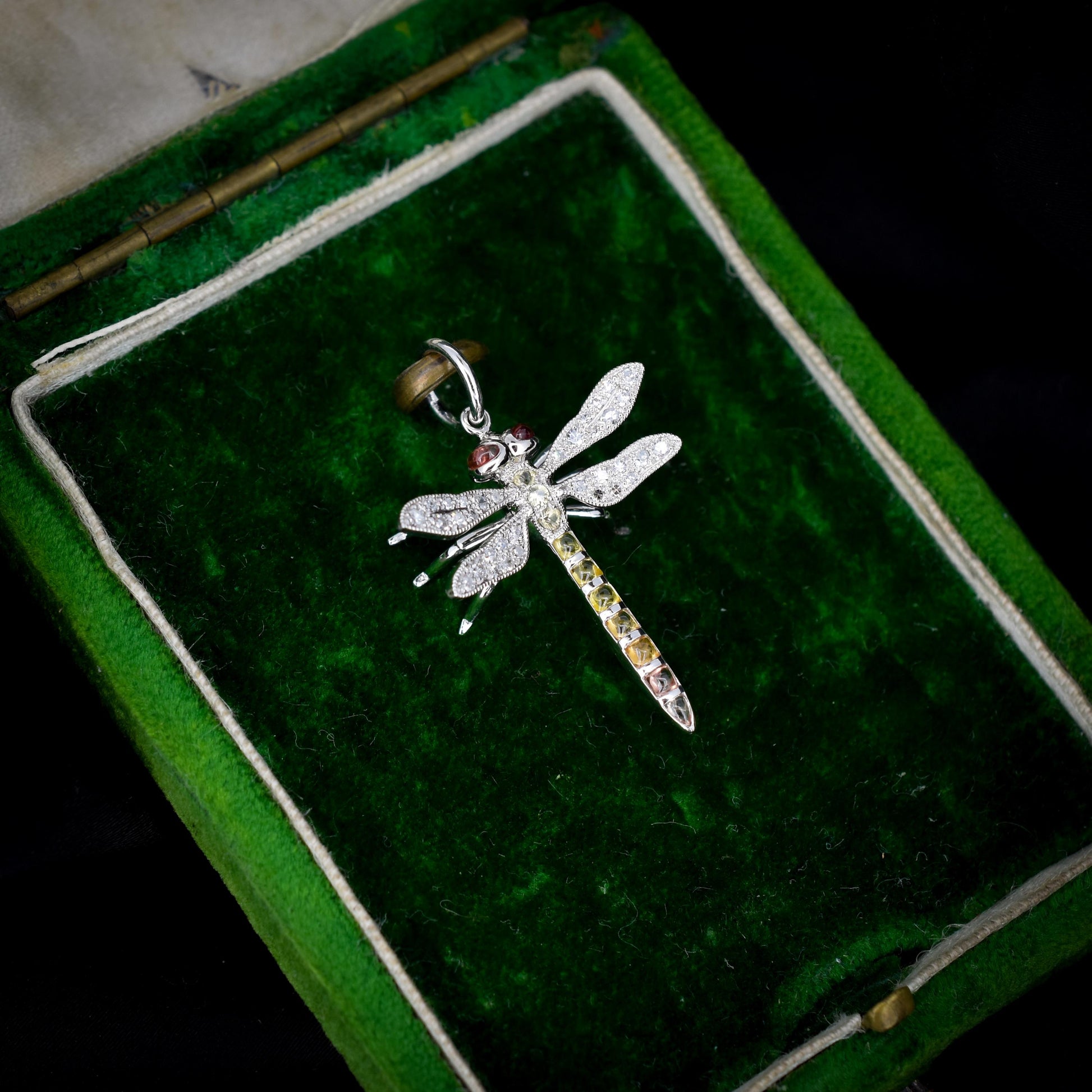 Yellow Sapphire and Diamond Platinum Dragonfly Insect Pendant