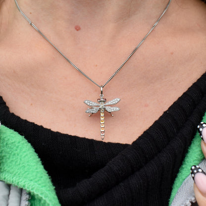 Yellow Sapphire and Diamond Platinum Dragonfly Insect Pendant