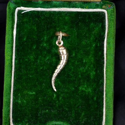 Vintage 9ct Yellow Gold Italian Horn of Plenty 'Cornicello' Charm Pendant