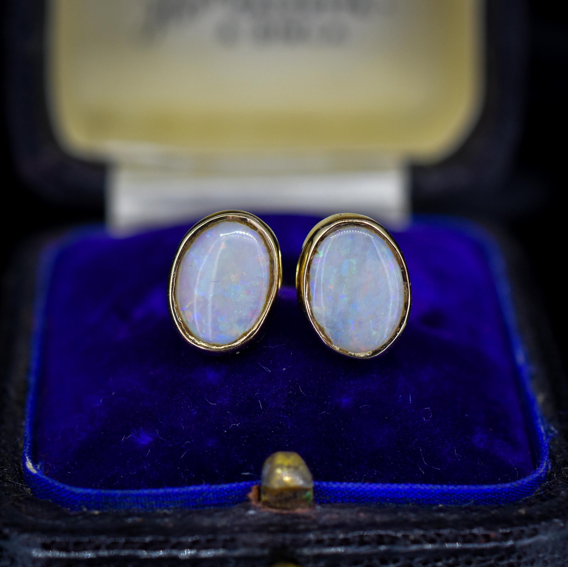 Vintage Natural Opal Oval Yellow Gold Stud Earrings
