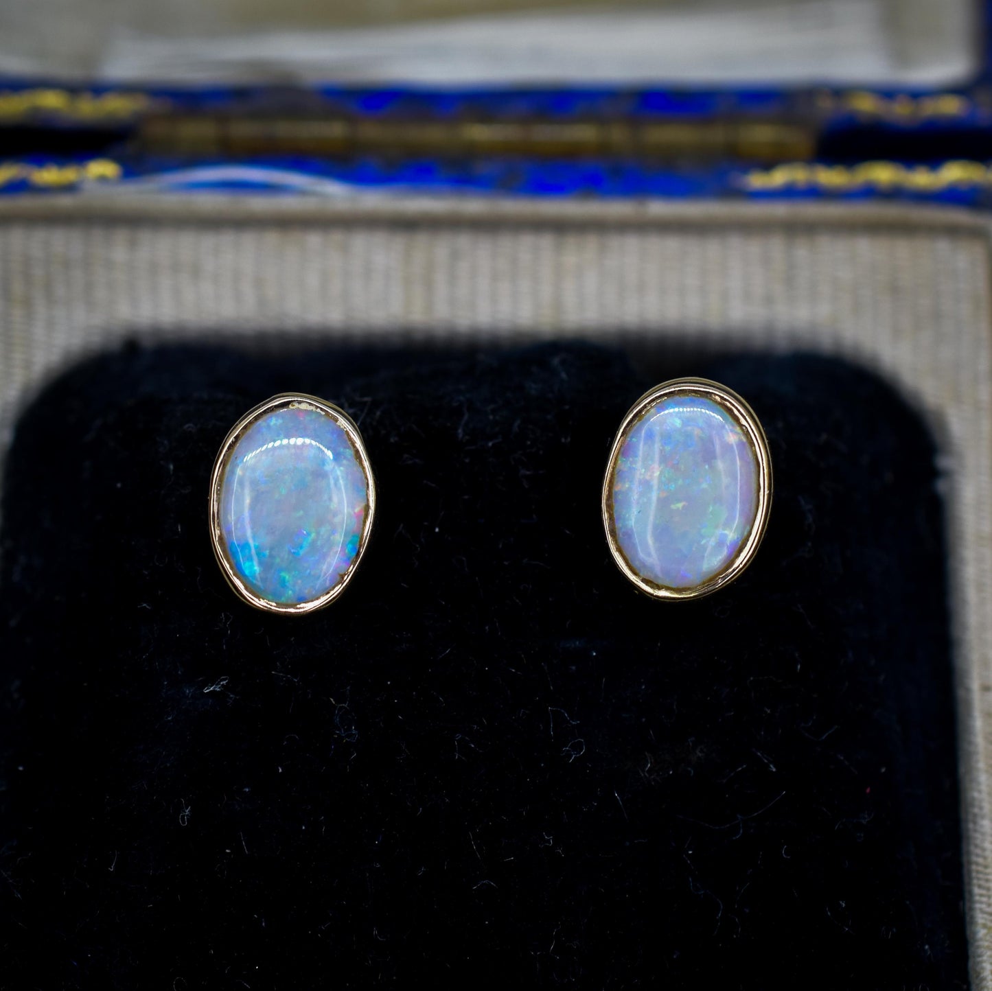 Vintage Natural Opal Oval Yellow Gold Stud Earrings