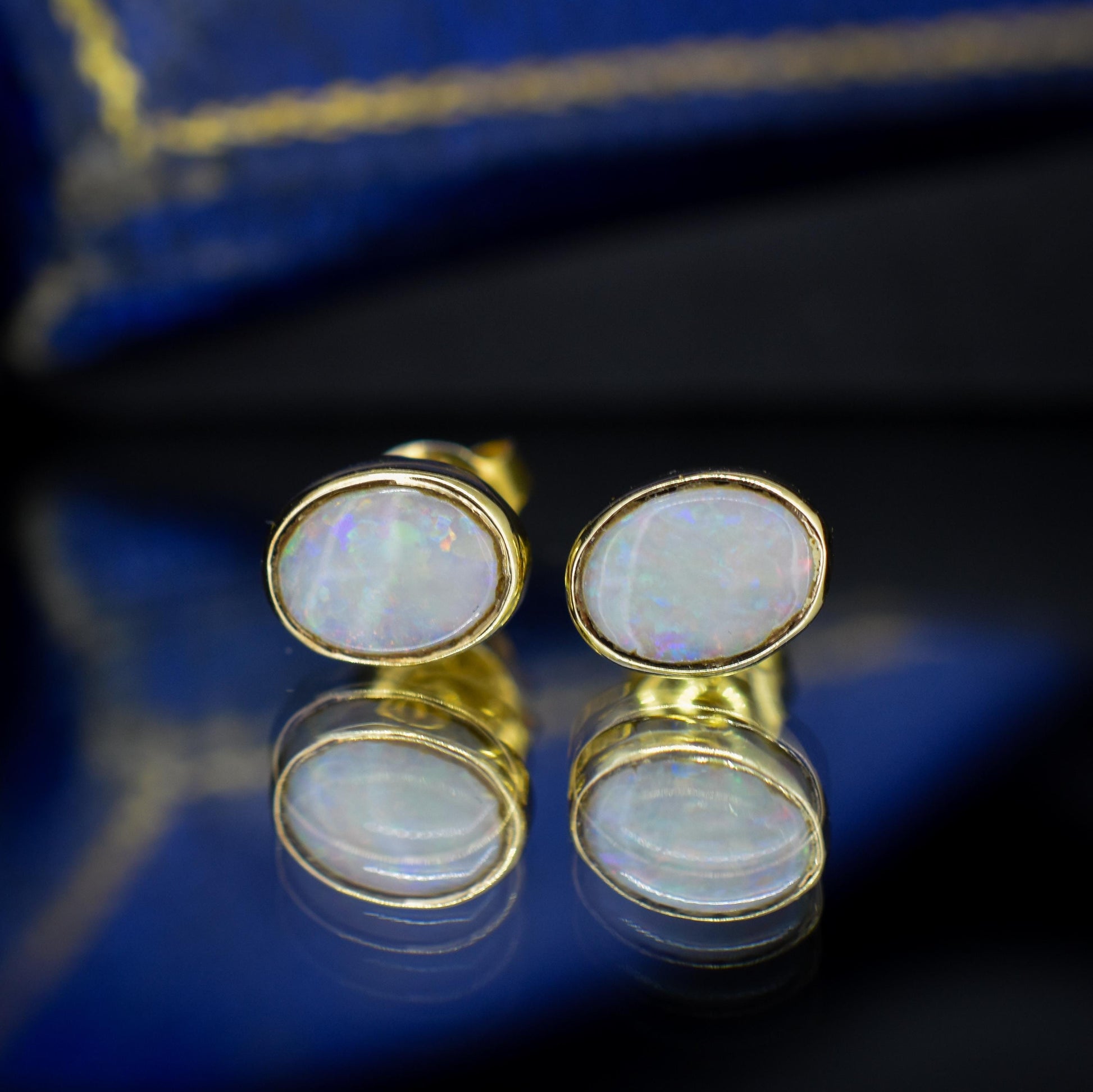Vintage Natural Opal Oval Yellow Gold Stud Earrings