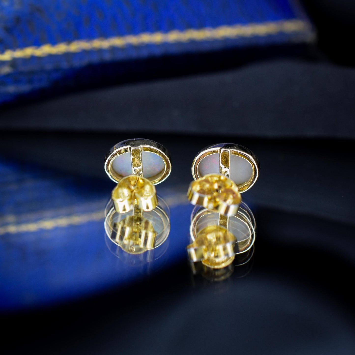 Vintage Natural Opal Oval Yellow Gold Stud Earrings