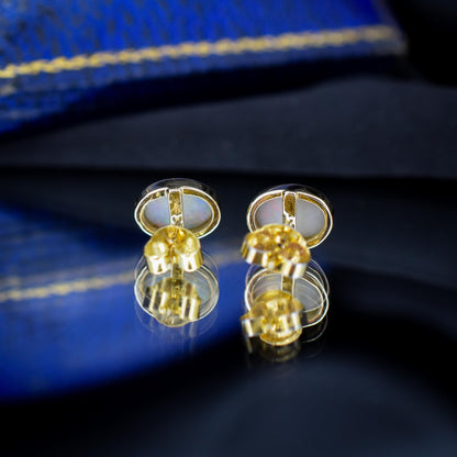 Vintage Natural Opal Oval Yellow Gold Stud Earrings