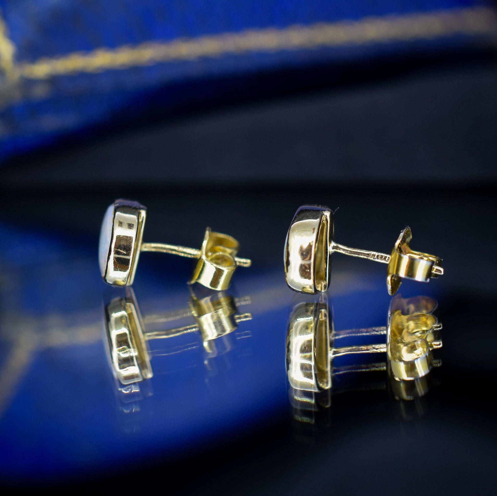 Vintage Natural Opal Oval Yellow Gold Stud Earrings