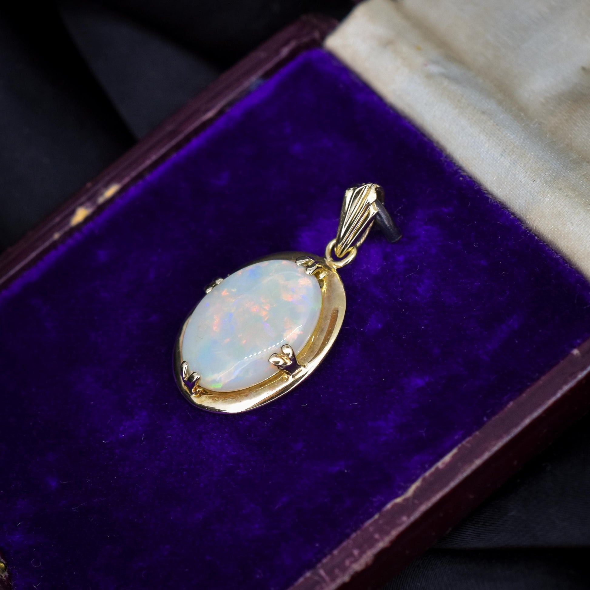 Vintage Natural Opal Gold Oval Pendant Charm