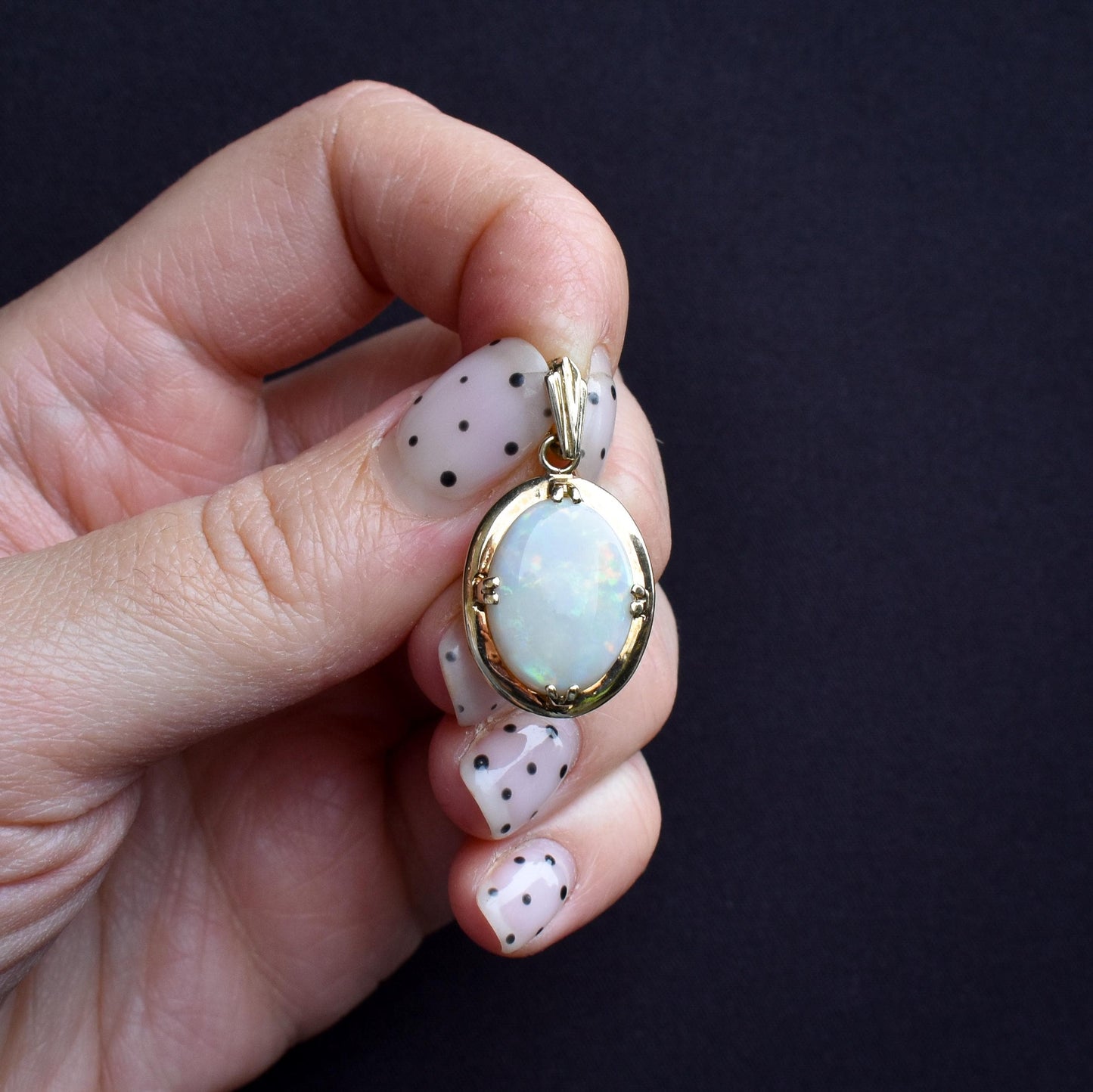 Vintage Natural Opal Gold Oval Pendant Charm