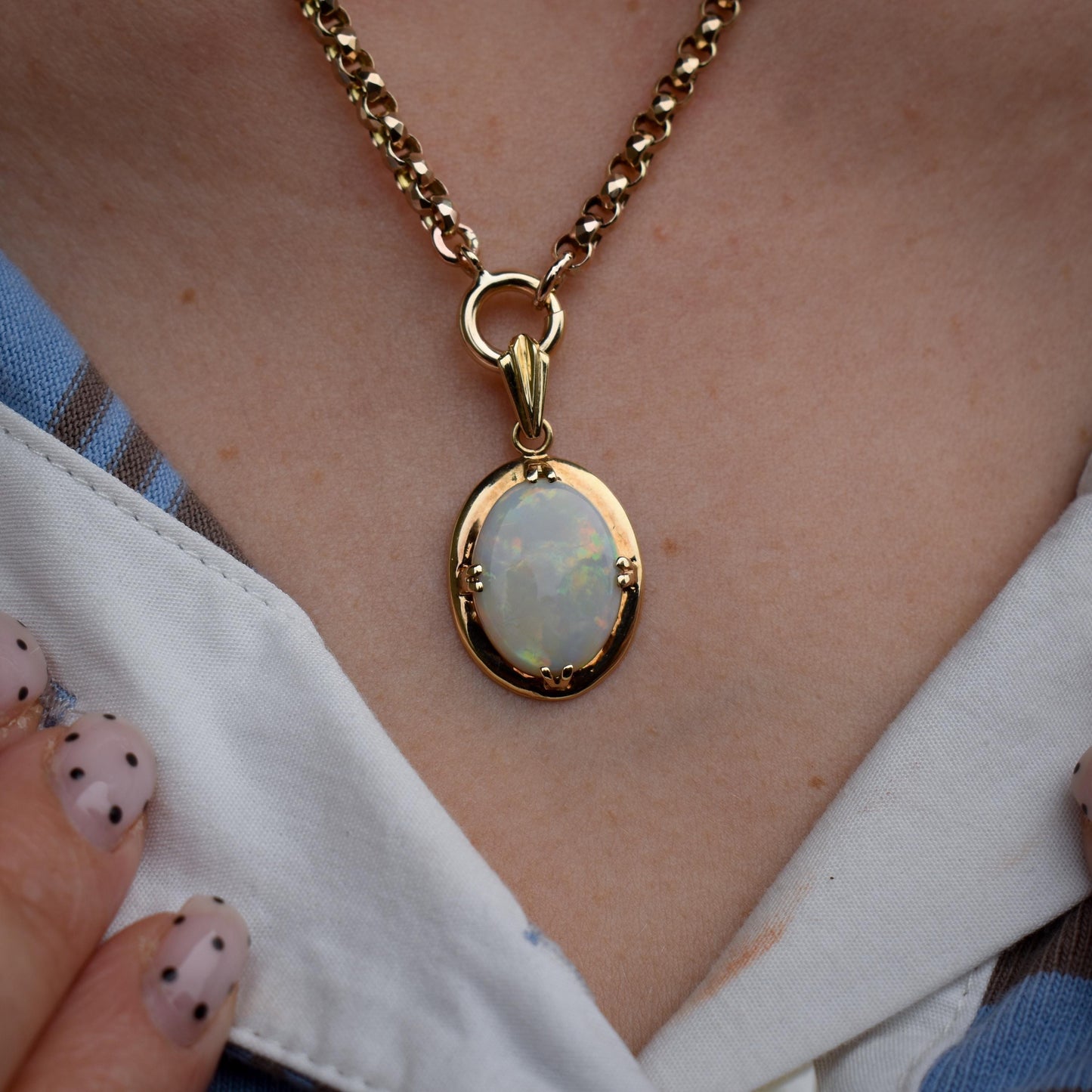Vintage Natural Opal Gold Oval Pendant Charm