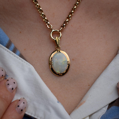 Vintage Natural Opal Gold Oval Pendant Charm