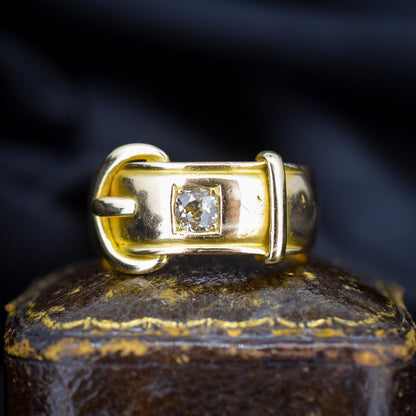Antique '1881' Heavy Old Cut Diamond Buckle 18ct Gold Ring Band