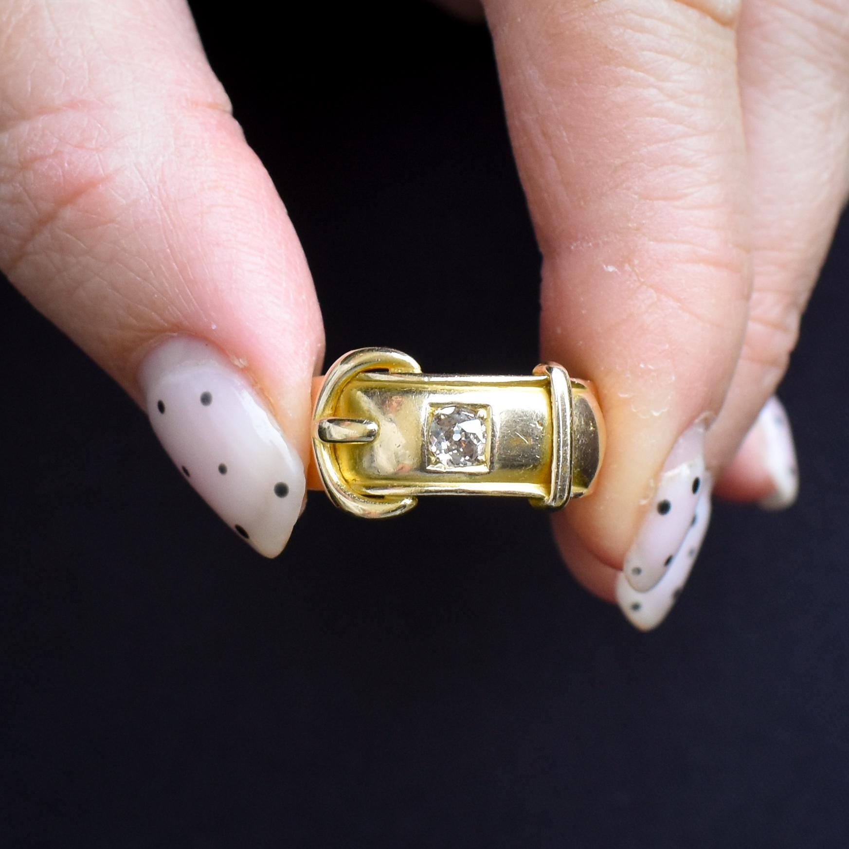 Antique '1881' Heavy Old Cut Diamond Buckle 18ct Gold Ring Band