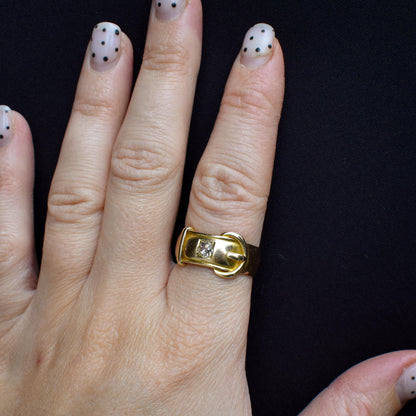 Antique '1881' Heavy Old Cut Diamond Buckle 18ct Gold Ring Band