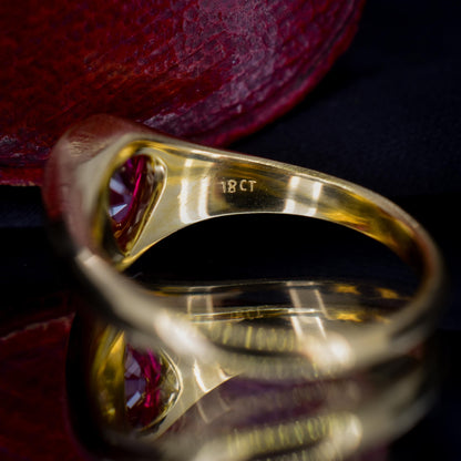 1.1ct Pear Cut Natural Ruby Solitaire 18ct Gold Signet Gypsy Ring