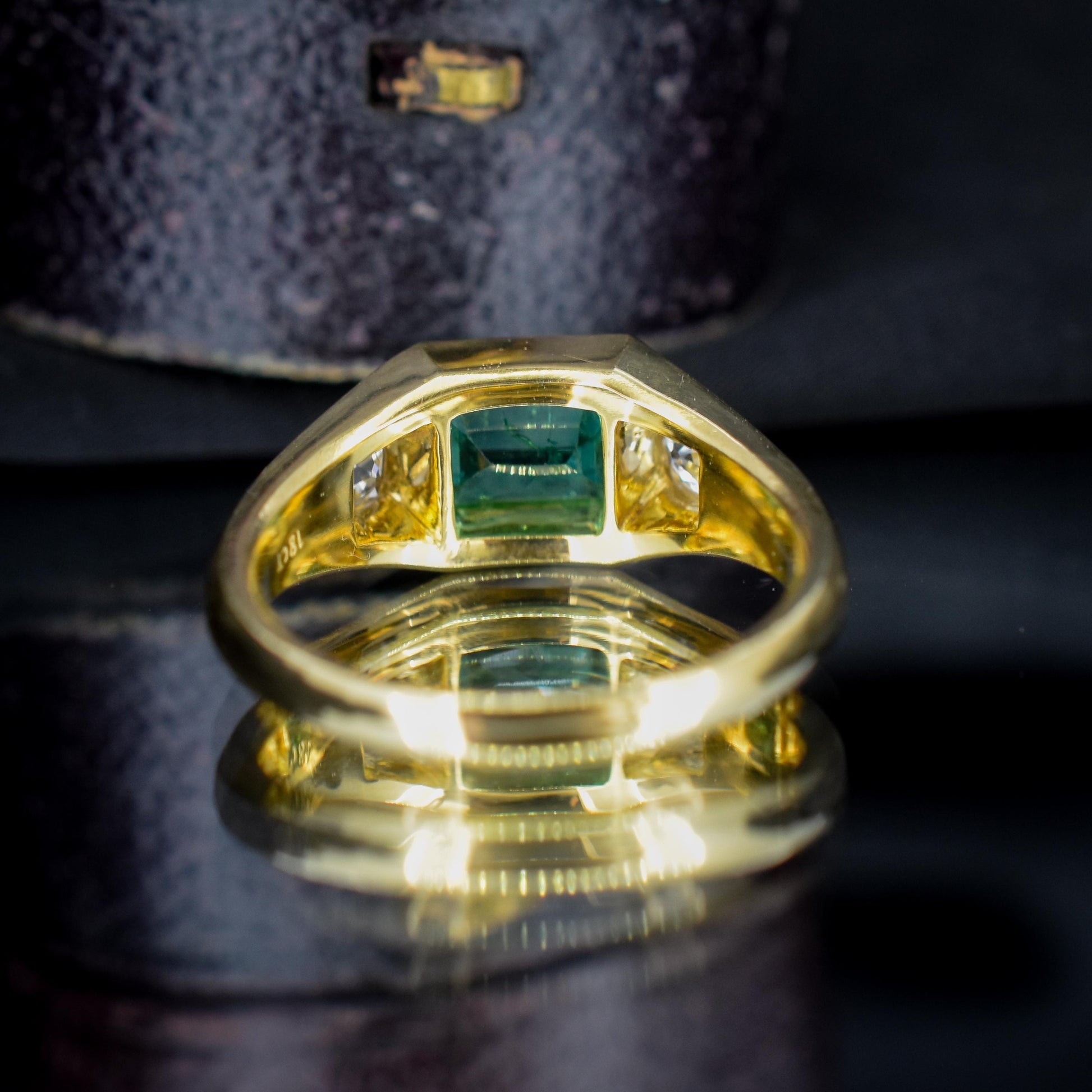 Natural Emerald and Diamond Three Stone 18ct Gold Band Ring
