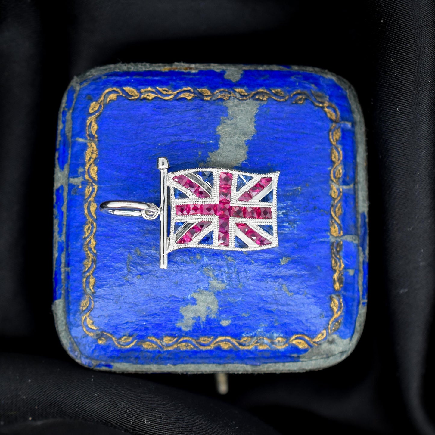 Ruby Sapphire Great British GB UK Flag Union Jack Platinum Charm Pendant