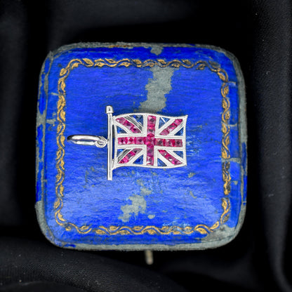 Ruby Sapphire Great British GB UK Flag Union Jack Platinum Charm Pendant