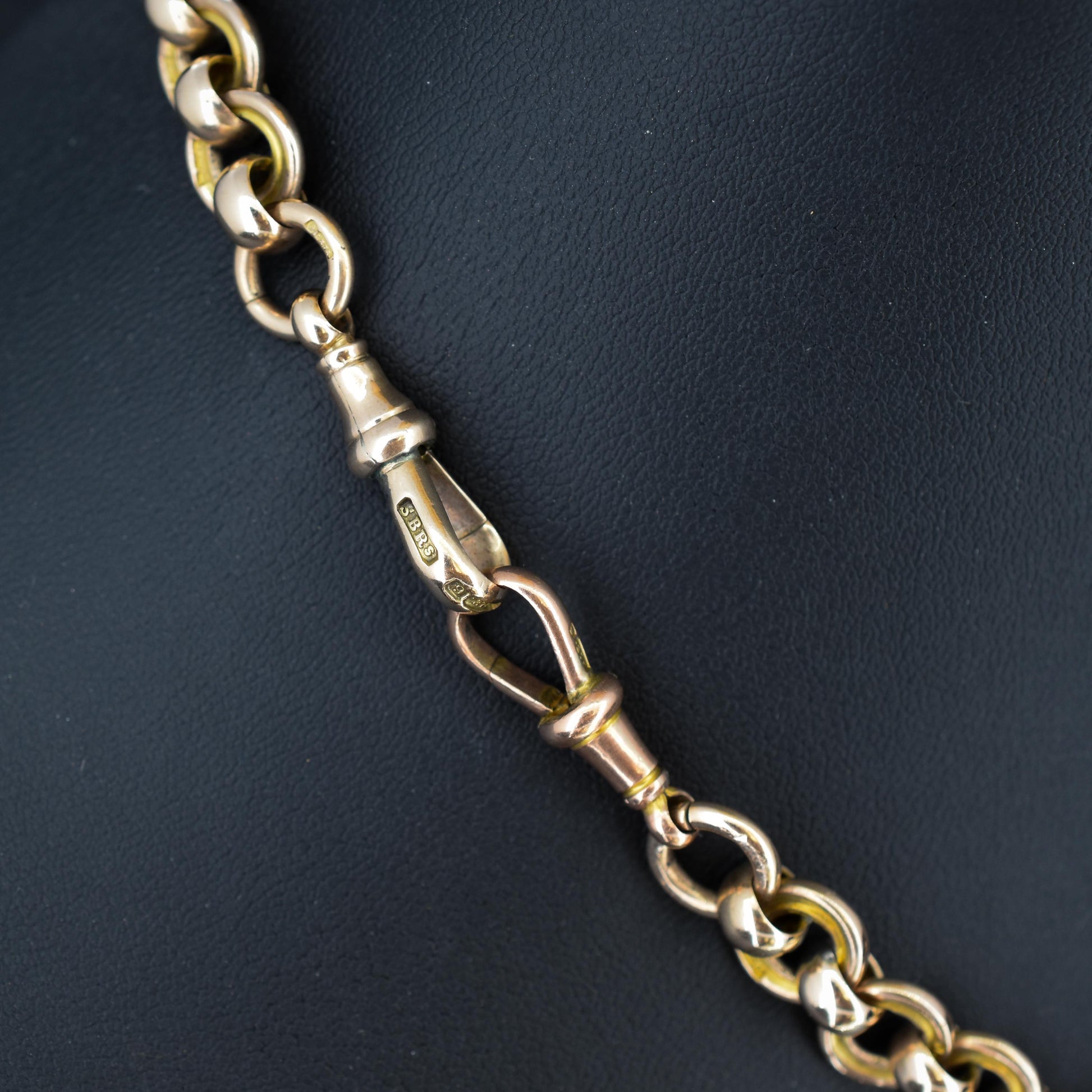 Antique '1879' 9ct Gold Round Link Albert Chain with T-Bar and Double Dog Clips | 16"