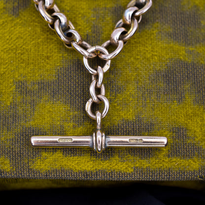 Antique '1879' 9ct Gold Round Link Albert Chain with T-Bar and Double Dog Clips | 16"