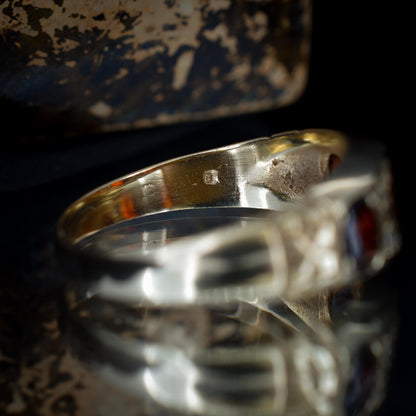 Vintage Garnet and Diamond 9ct Yellow Gold Three Stone Ring Band