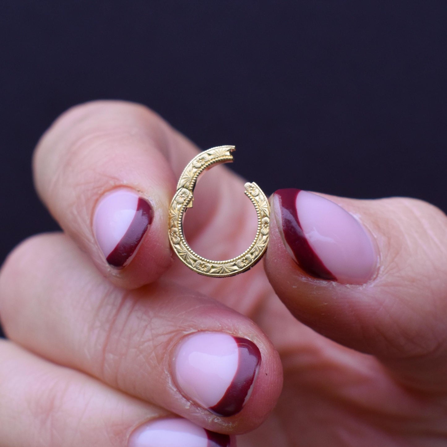 French Cut Ruby 18ct Gold Engraved Connector Bail Charm