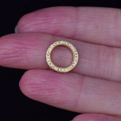 French Cut Ruby 18ct Gold Engraved Connector Bail Charm