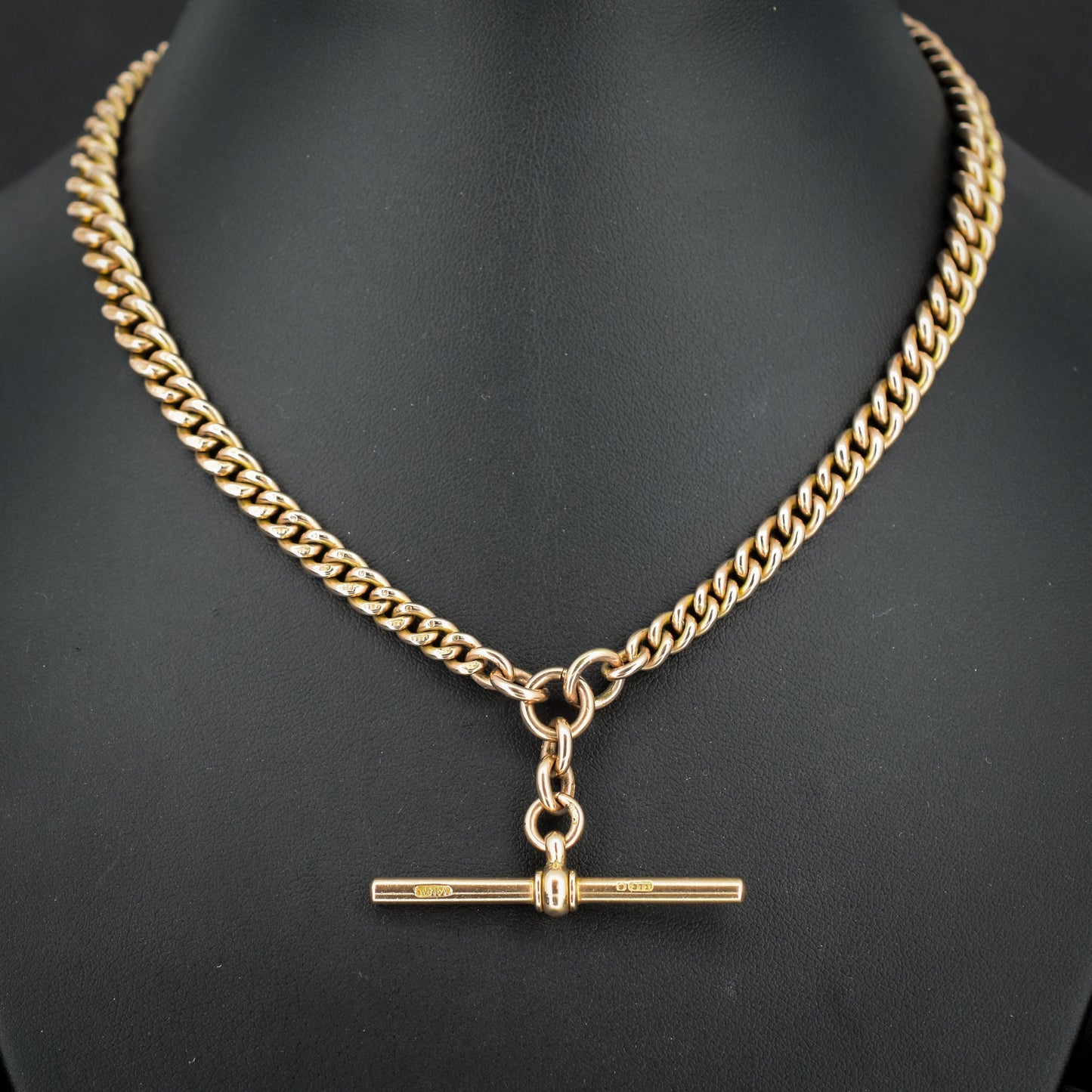 Antique 9ct Gold Double Dog Clip Curb Albert Watch Chain Necklace 15.75"