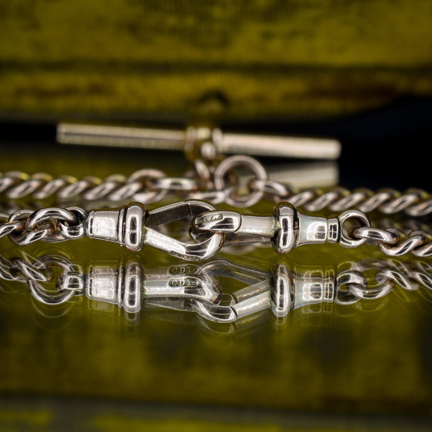 Antique 9ct Gold Double Dog Clip Curb Albert Watch Chain Necklace 15.75"