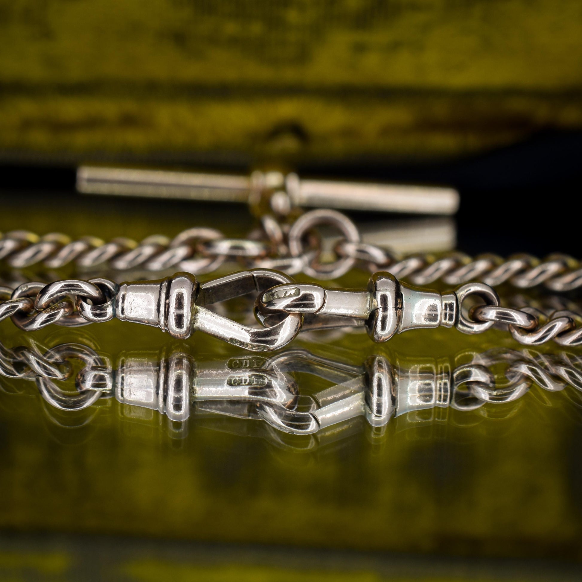 Antique 9ct Gold Double Dog Clip Curb Albert Watch Chain Necklace 15.75"