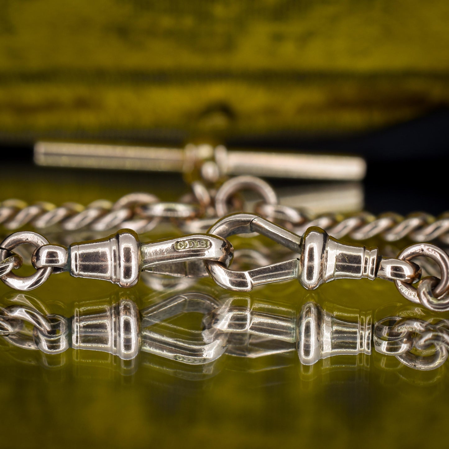 Antique 9ct Gold Double Dog Clip Curb Albert Watch Chain Necklace 15.75"