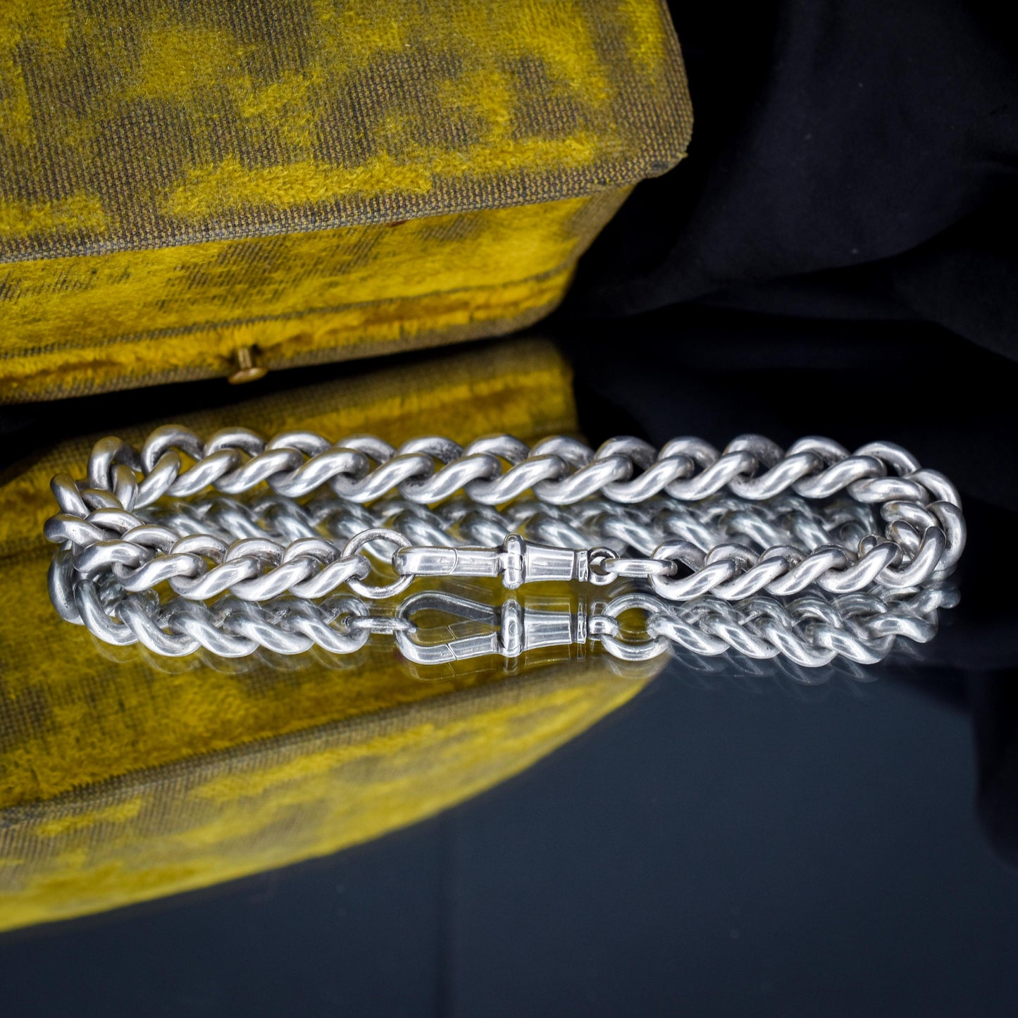 Antique Chunky Graduated Curb Sterling Silver Bracelet with Dog Clip | 7.75"