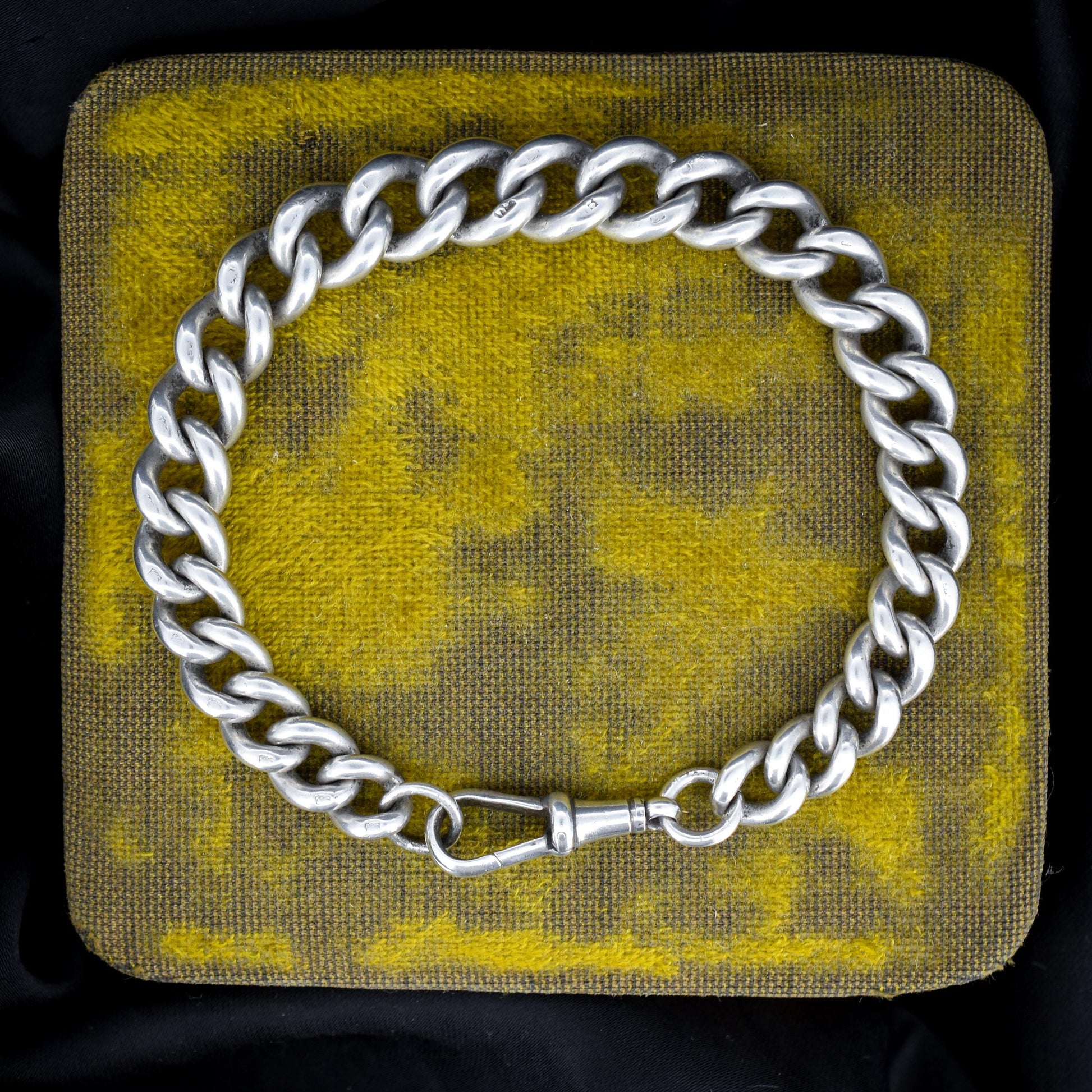 Antique Chunky Graduated Curb Sterling Silver Bracelet with Dog Clip | 7.75"