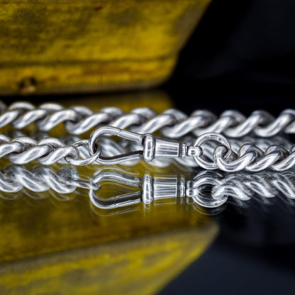 Antique Chunky Graduated Curb Sterling Silver Bracelet with Dog Clip | 7.75"
