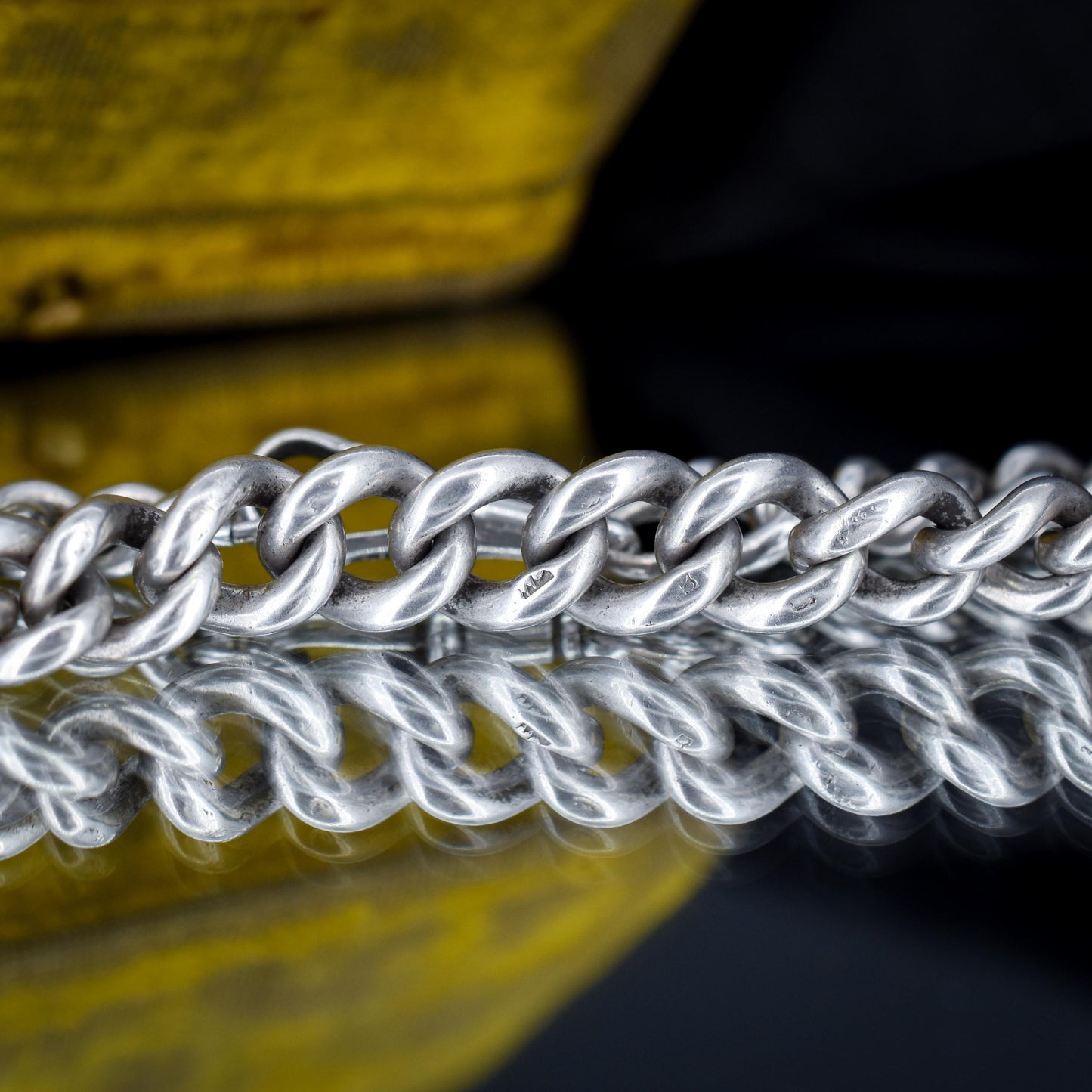 Antique Chunky Graduated Curb Sterling Silver Bracelet with Dog Clip | 7.75"