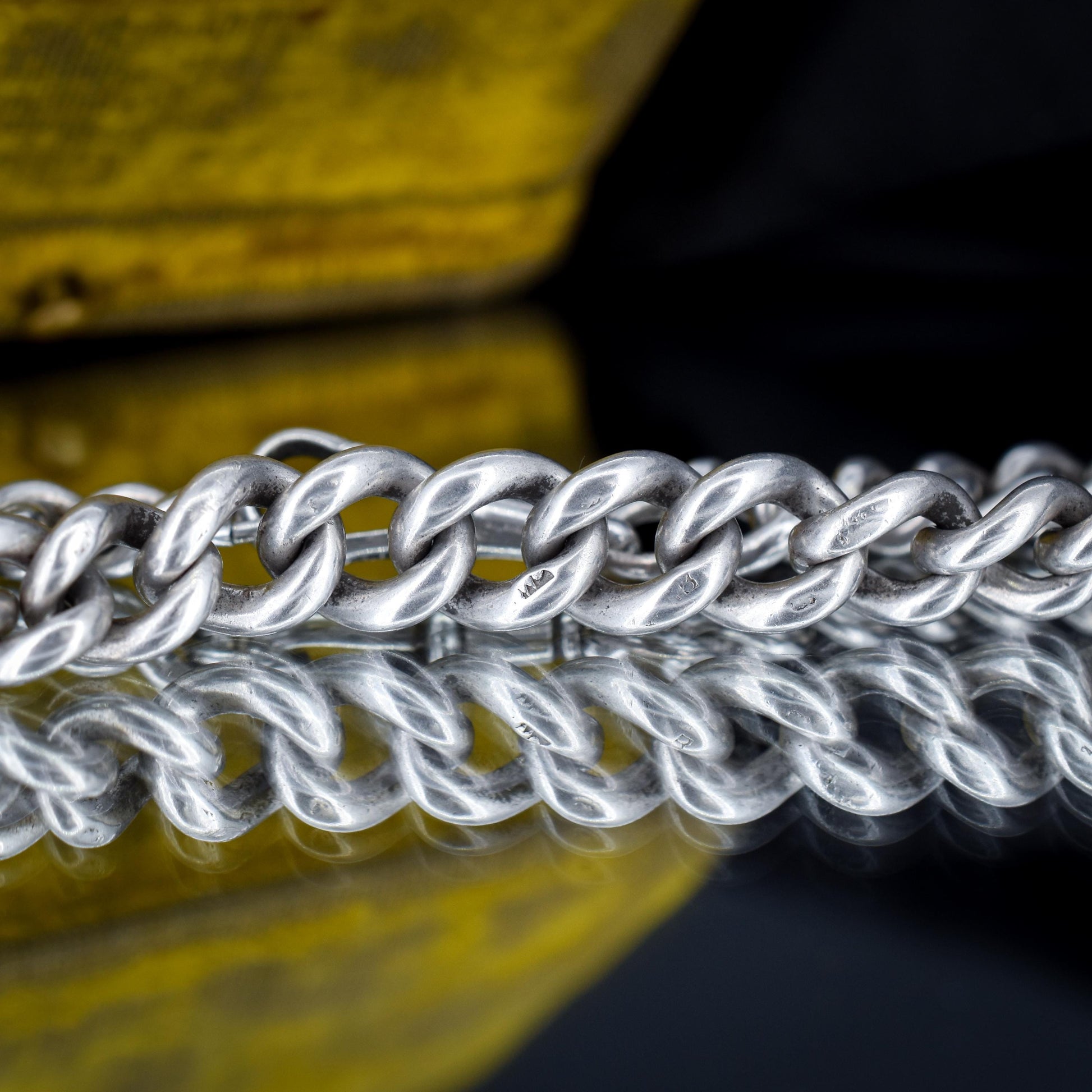 Antique Chunky Graduated Curb Sterling Silver Bracelet with Dog Clip | 7.75"