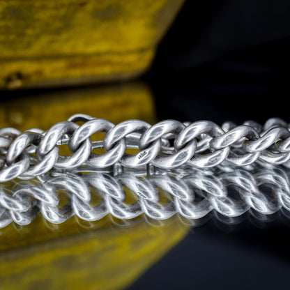 Antique Chunky Graduated Curb Sterling Silver Bracelet with Dog Clip | 7.75"