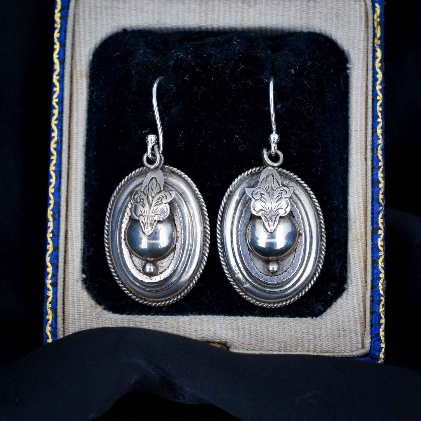 Antique Victorian Oval Silver Aesthetic Drop Dangle Earrings