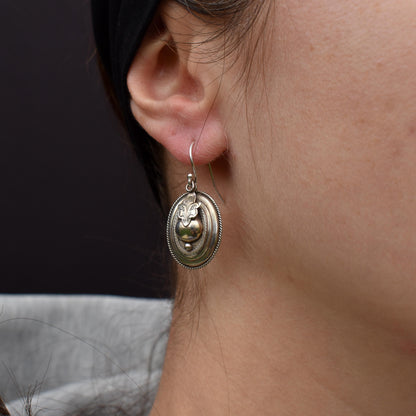 Antique Victorian Oval Silver Aesthetic Drop Dangle Earrings