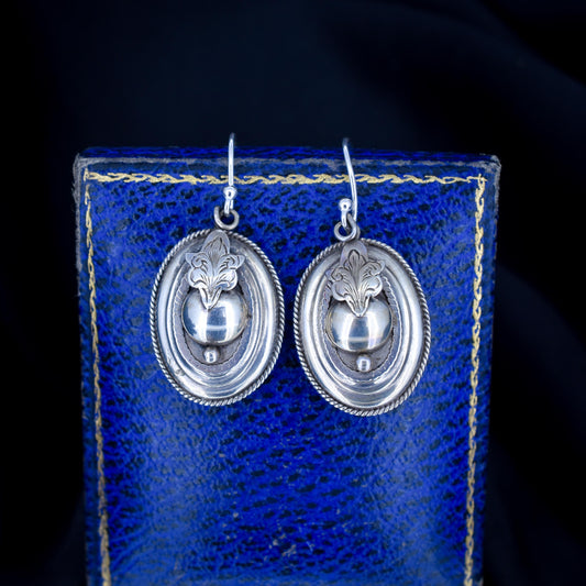 Antique Victorian Oval Silver Aesthetic Drop Dangle Earrings