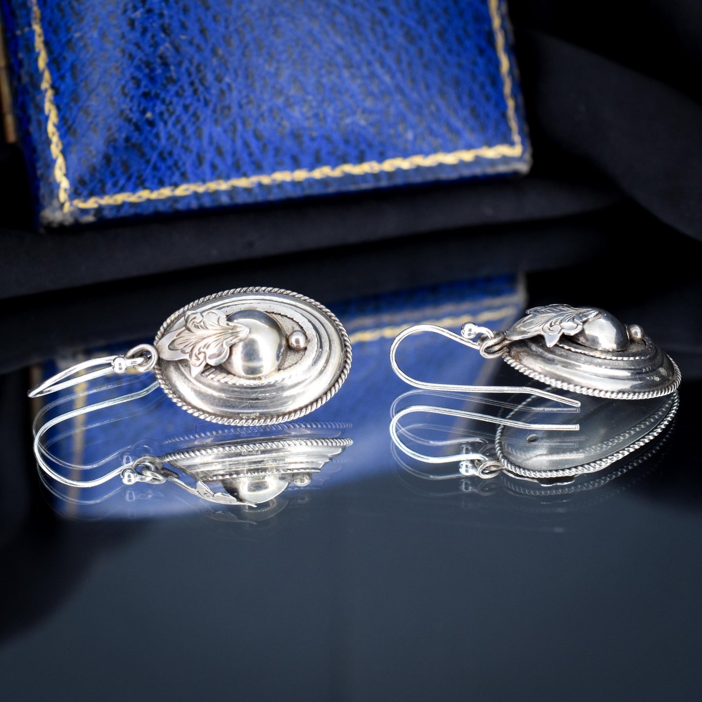 Antique Victorian Oval Silver Aesthetic Drop Dangle Earrings