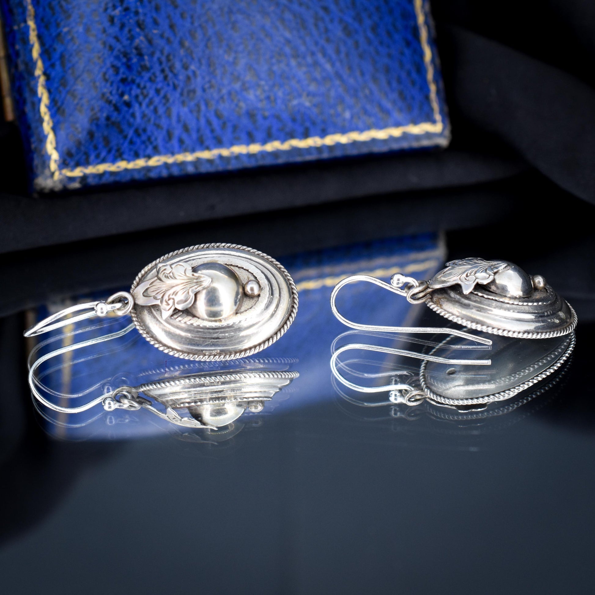 Antique Victorian Oval Silver Aesthetic Drop Dangle Earrings