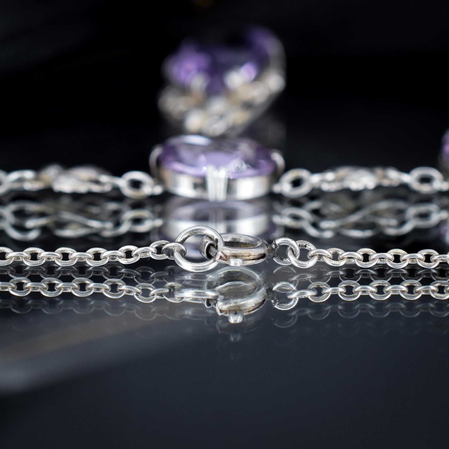 Arts & Crafts Silver Amethyst Drop Pendant Chain Necklace 18.59ct