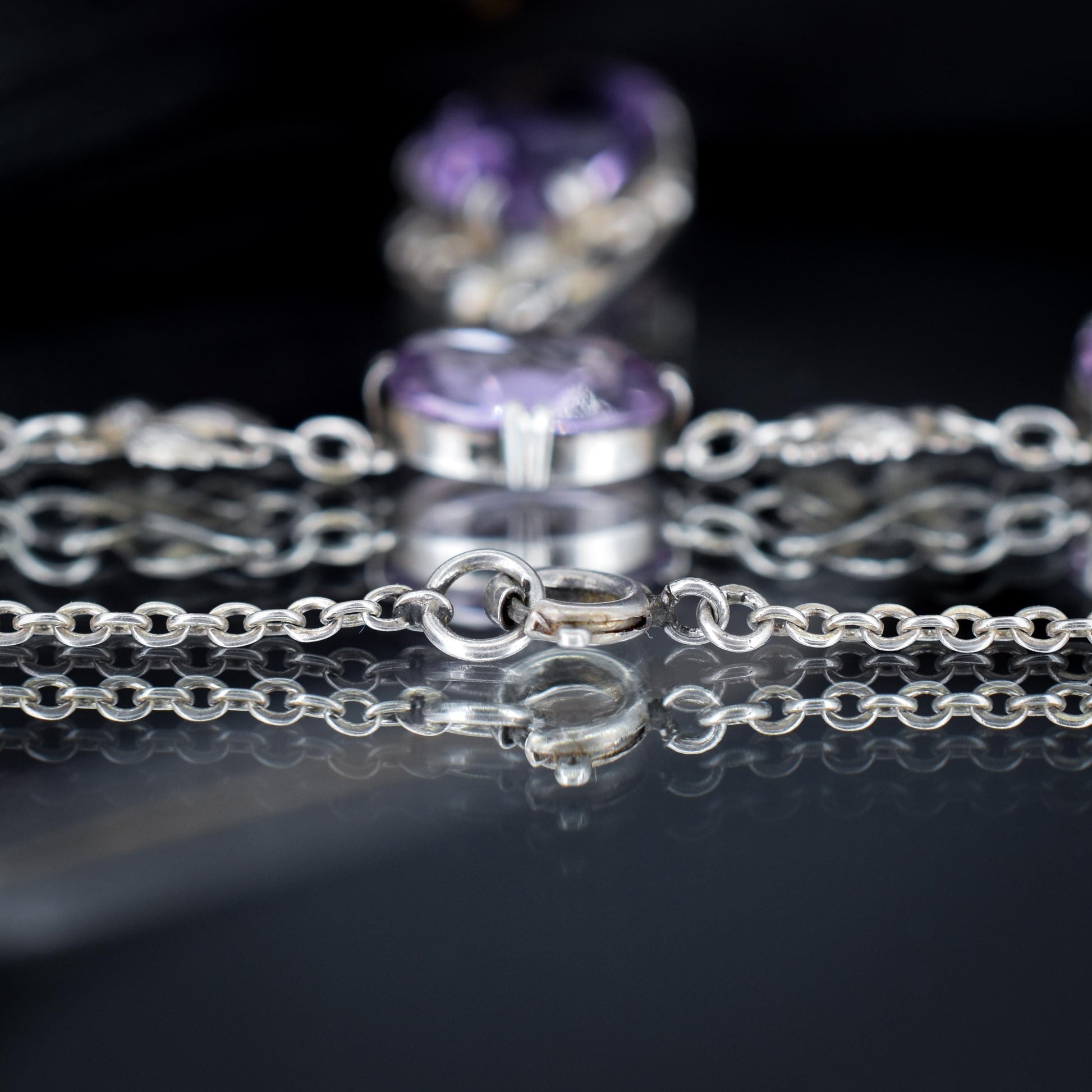 Arts & Crafts Silver Amethyst Drop Pendant Chain Necklace 18.59ct