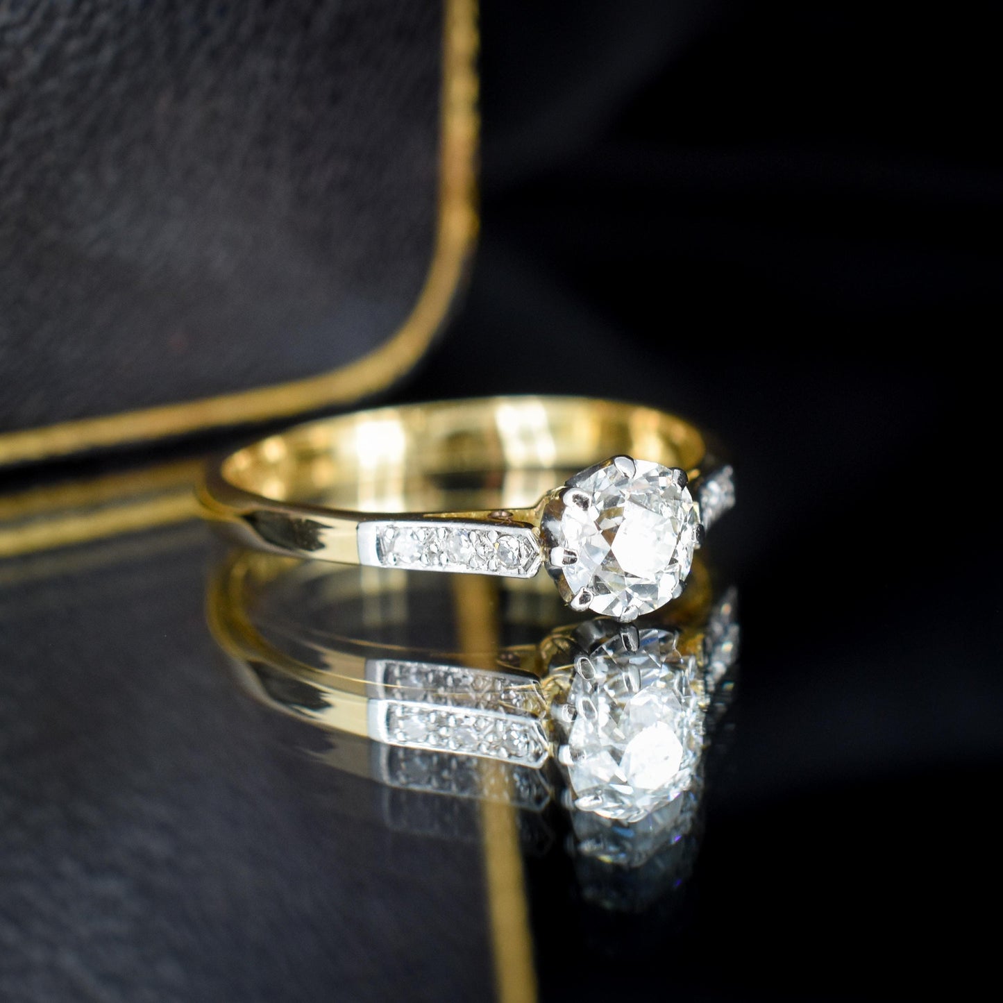 Antique 0.60 Old Cut Diamond 18ct Gold Platinum Solitaire Engagement Ring