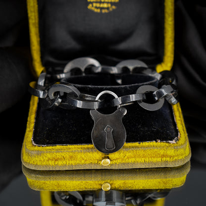 Antique Victorian Vulcanite Mariner Link Padlock Bracelet | 8"
